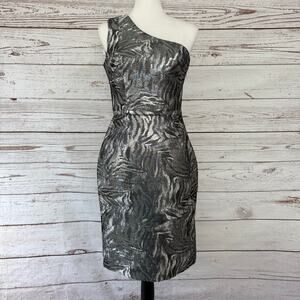 Calvin Klein Women's Silver Metallic One Shoulder Dress Size 4